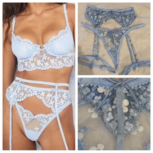 New! GARTER PANTY For Love and Lemons Blue Daisy 2 Piece Set 31342 - Picture 1 of 16